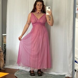✨ Vintage Sheer Pink Chiffon Slip Dress ✨